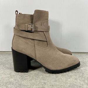 Steven Steve Madden Isra Taupe Suede Leather Heeled Ankle Boots‎ Womens 10